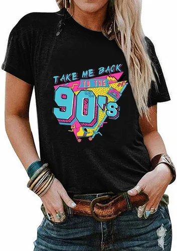 Vista 2 de Atuendo de los años 90 para mujer camiseta vintage de los años 80, camiseta casual de los años 90 y 80 para nostalgia