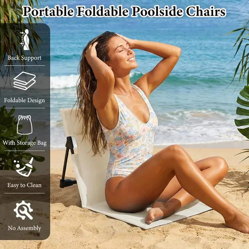 Vista 5 de Paquete de 3 sillas portátiles junto a la piscina, sillas de playa plegables para adultos, asiento ligero sin patas con bolsa de transporte, silla