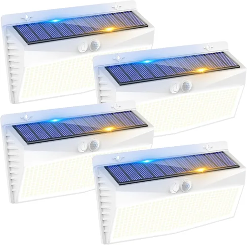 Vista 10 de 368 luces LED solares para exteriores con sensor de movimiento, valla solar con 3 modos de iluminación, seguridad alimentada, impermeable
