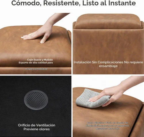 Vista 6 de mopio Levi - Otomana de almacenamiento con bandeja reversible, mesa de centro cuadrada tipo baúl moderna, otomana de taburetes tapizados