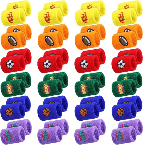 Vista 7 de Zomiboo 24 Pieces Kids Sweatbands, Children's Athletic Wristbands, Sports Party Favors for Sports Birthday Party