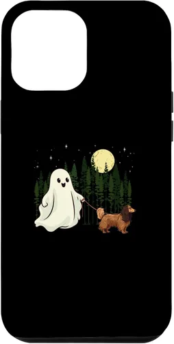 Vista 6 de iPhone 14 - Carcasa divertida para niños con diseño de perro salchicha caminando fantasma Halloween