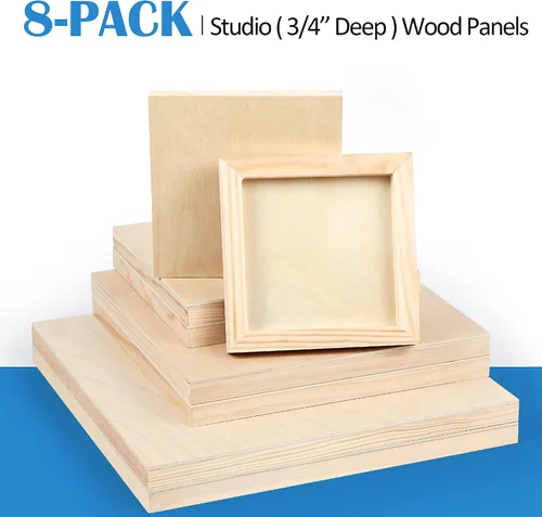 Vista 7 de Falling in Art Kit de paneles de lienzo de madera de abedul sin terminar, 8 paquetes de 4 tamaños Studio 3/4 pulgadas de profundidad para verter