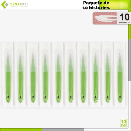 Vista 4 de Cynamed - Cuchillas de bisturí desechables Cuchillas afiladas de acero inoxidable templado Paquete de 10 cuchillos de bisturí estériles Mango
