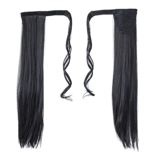 Vista 4 de SWACC - Extensiones de pelo largo, lacio y ondulado, en forma de cola de caballo, extensiones de pelo sintético con clip para mujer
