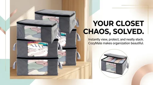Vista 6 de G01 - bolsas de almacenamiento de tamaño rectangular para guardar ropa, 3 unidades, color gris Paquete gris de 6 piezas