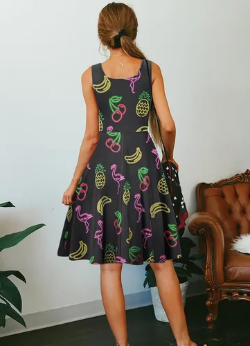 Vista 60 de uideazone - Vestido de mujer sin mangas cuello redondo de verano, para playa, casual, Midi línea A.