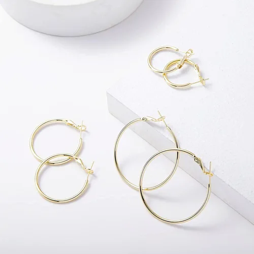 Vista 6 de Aretes de aro grandes de oro para mujer, hipoalergénicos, de plata de ley 925, con lazo fino, chapados en oro de 14 quilates, juego de 3 pares