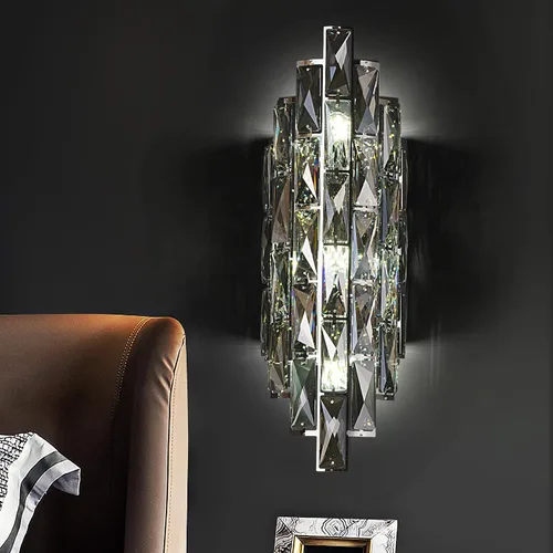 Vista 12 de Aplique de pared de cristal cromado de 6 capas, elegante y moderno, adecuado para baño, escalera, cocina, sala de estar, dormitorio, pasillo, 60 W