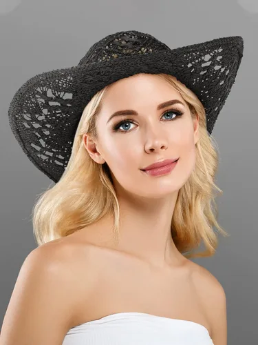 Vista 2 de Didaey 2 sombreros de vaquero de paja tejida para mujer, sombrero de vaquera de ala ancha, sombrero de vaquero occidental, para hombres y mujeres