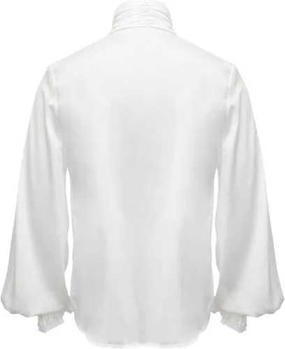 Vista 2 de Camisa de vampiro pirata para hombre, estilo renacentista, victoriano, medieval y gótico (blanco, talla M)