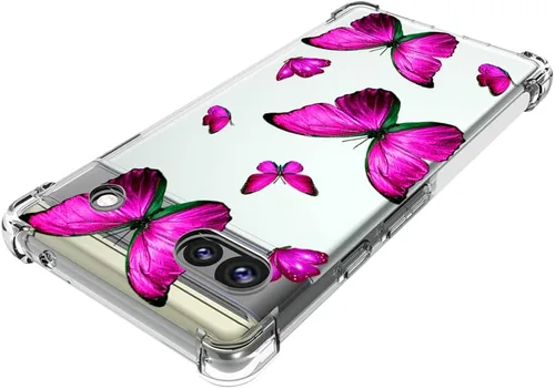 Vista 4 de Funda para Pixel 6A, GX7AS Linda, Transparente Flexible Bumper TPU Suave Goma Silicona Funda Teléfono Funda para Google Pixel 6A Rosa Mariposa