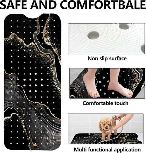 Vista 2 de LNOND Tapete de baño de mármol antideslizante, extra largo de 40 x 16 pulgadas, tapete antideslizante para bañera, tapete de ducha de mármol negro