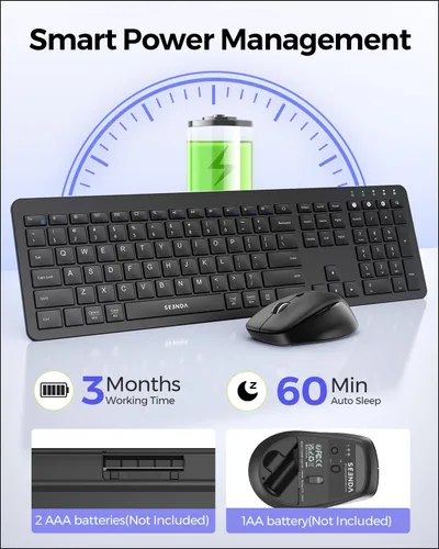 Vista 6 de seenda Combo de teclado y mouse inalámbricos para PC con Windows, laptop, Mac, iPad, Bluetooth y conexión múltiple de 3 dispositivos 2.4G, teclado