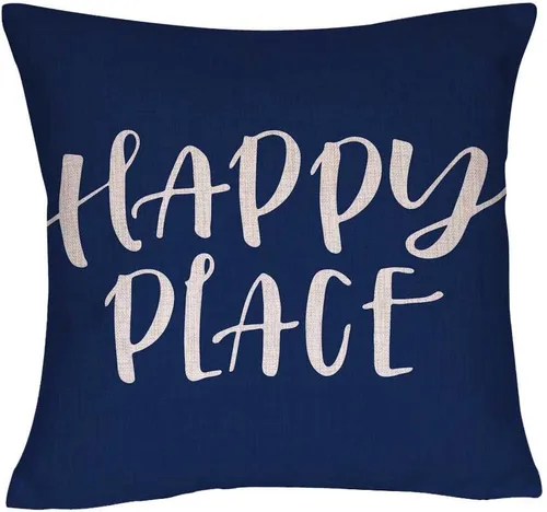 Vista 6 de Happy Place - Funda de almohada decorativa cuadrada de 18 x 18 pulgadas con texto Happy Place (gris)