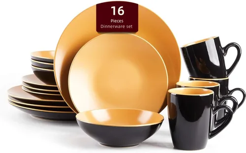 Vista 15 de HomeVss Colors Life juego de vajilla, exterior negro brillante con interior de color mate