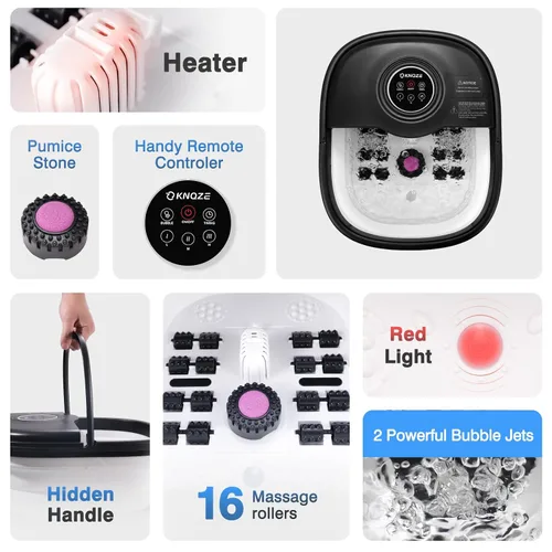 Vista 5 de KNQZE Bañera de spa plegable con calor y control remoto, masaje de burbujas, control de temperatura, luz roja (negro)
