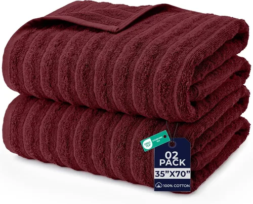 Vista 29 de DAN RIVER Paquete de 2 sábanas de baño de 35x70 pulgadas, sábanas de baño jumbo acanaladas para adultos, toallas grandes gruesas y absorbentes