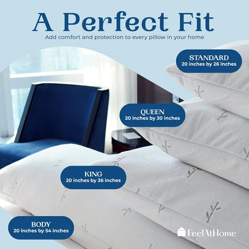 Vista 6 de FeelAtHome Funda de almohada de bambú refrescante, impermeable, 20 x 26 pulgadas, paquete de 2 (estándar), muy suave y cómoda, funda de almohada