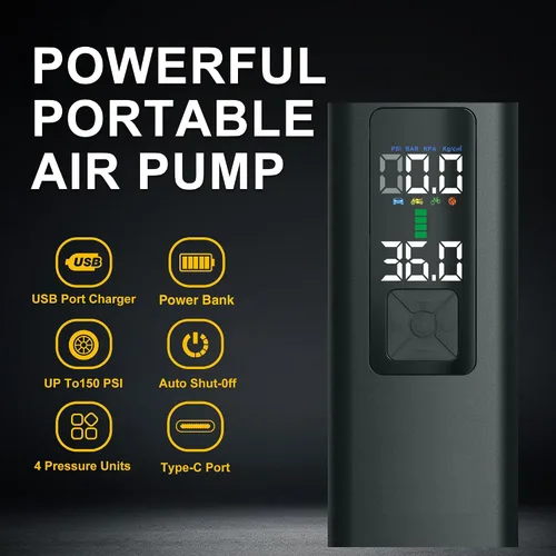 Vista 2 de Inflador de Neumáticos Compresor de Aire Portátil 150PSI Bomba de Aire Automática para Neumático de Coche Accesorios de Coche con Manómetro Digital