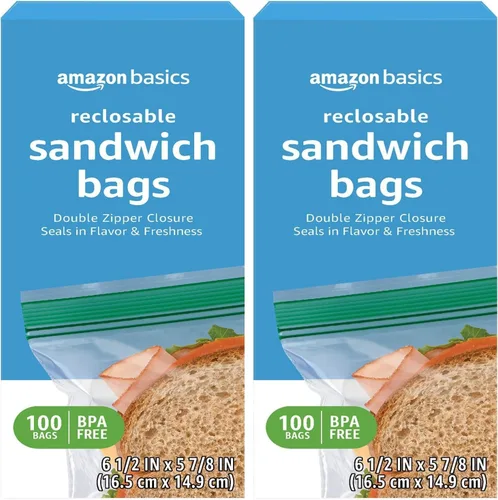 Vista 7 de Amazon Basics Bolsas de almacenamiento de sándwich con doble cierre para almacenamiento de alimentos, sin BPA, 100