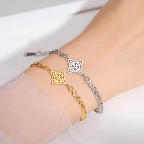 Vista 15 de Pulsera de nudo de bruja, nudo celta, símbolo de Wicca pagana, nudo mágico, pulsera de joyería de brujería, pulsera de acero inoxidable ajustable