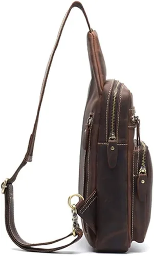 Vista 4 de Guimiaray Bolso bandolera grande de cuero de caballo loco de los hombres de la vendimia capacidad multifunción bolso cruzado casual 0198, Marrón