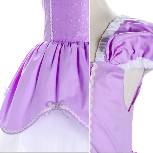 Vista 6 de Joy Join Disfraz de princesa azul para niñas pequeñas, vestido con guantes, corona, varita, collar, Azul 32 Con Accesorios