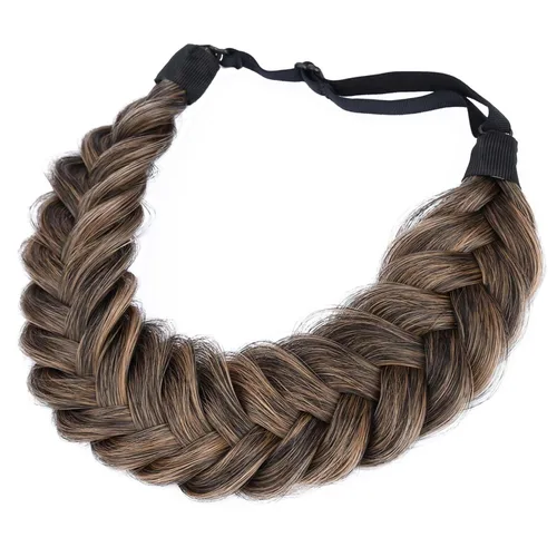 Vista 38 de Diadema ancha y despeinada de 2 mechones de cabello sintético trenzado, accesorio de belleza para mujeres y niñas, 62g/2.1 oz (caoba)