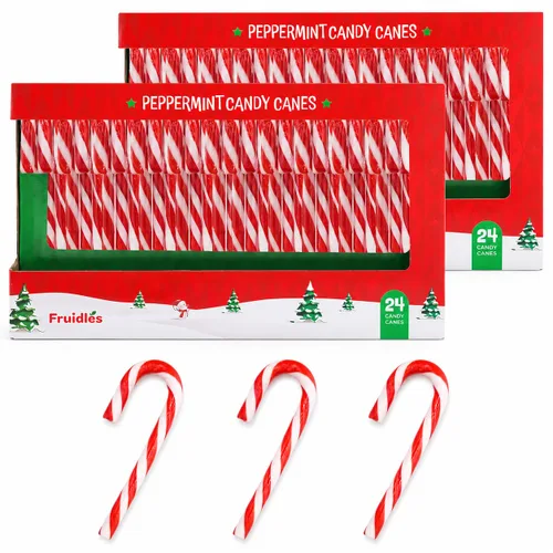 Vista 10 de Fruidles Paquete de 24 chupones de bastones de caramelo navideños, sabor a menta, envueltos individualmente