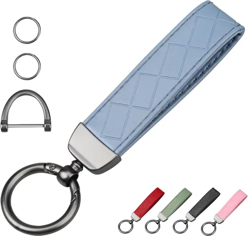 Vista 12 de QBUC Llavero de coche estilo fibra de carbono, llavero portallaves de cuero de microfibra para hombres y mujeres, con giratorio de 360 grados, Negro