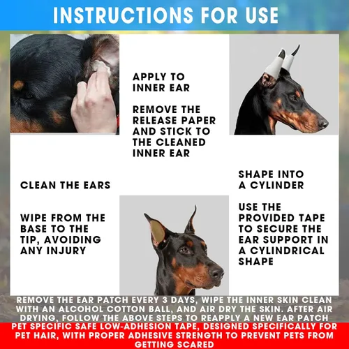 Vista 5 de Juego de 4 unidades de Doberman Oreja Kit para Doberman Pincher Samoyedo con 2 rollos adicionales de cintas para orejas de perro