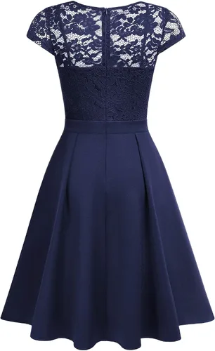 Vista 7 de MISSMAY Vestido de cóctel con cuello en V y encaje floral retro para mujer
