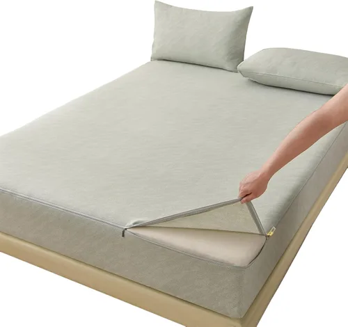 Vista 13 de 6-Sided Fully Encased Mattress Cover with Zip-Off Removable Top Blue