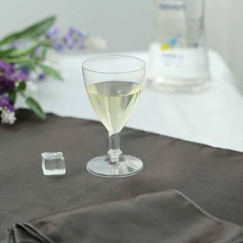 Vista 2 de Efavormart - Paquete de 12 copas de vino de plástico transparente de 6 onzas con tallo hueco; elegantes copas desechables de dos piezas con base