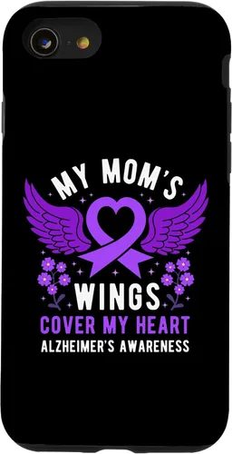 Vista 13 de Funda morada para iPhone 14 My Mom's Wings Cover My Heart Alzheimer's Awareness