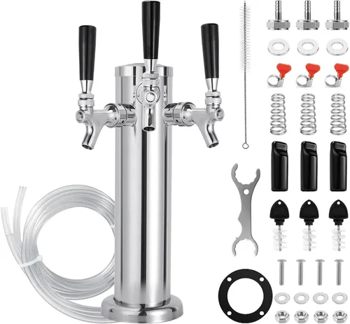 Vista 7 de Kegerator Tower Torre de cerveza estándar de 3 grifos con grifo de cerveza de cierre automático