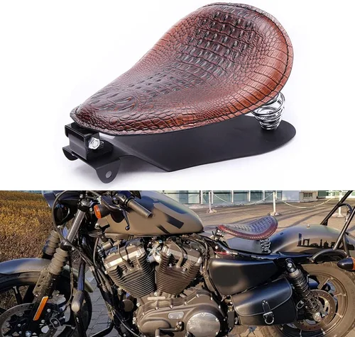 Vista 14 de Asiento Individual de Motocicleta Marrón de 3 Pulgadas con Remaches y Resorte con Placa Base, Kit de Montaje de 3 Pulgadas Compatible con Harley
