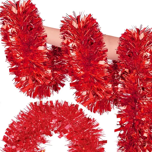 Vista 12 de Guirnalda de oropel dorada de Navidad de 50 pies, guirnalda metálica brillante con diseño de oropel colgante para adornos de árbol de Navidad