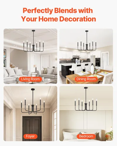 Vista 6 de VEVOR Candelabro de 6 Luces, Candelabro de Metal Estilo Granja, Altura Ajustable, Lámpara Colgante de Comedor para Techos, Candelabro Moderno