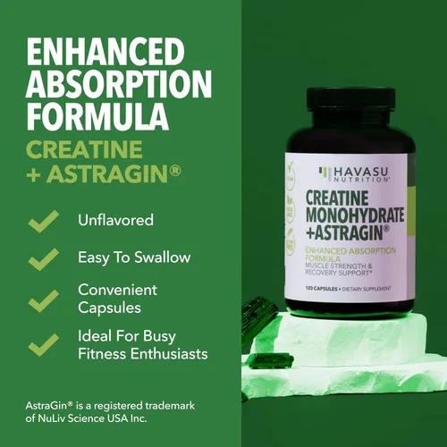 Vista 6 de Cápsulas de monohidrato de creatina micronizada con AstraGin - Apoya la fuerza muscular, la energía y la recuperación - 120 unidades - Fórmula