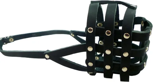 Vista 3 de Bozal de cuero genuino negro suave para perro #109 – Boxer, Bulldog (circunferencia de 13 pulgadas, longitud del hocico 3.5 pulgadas)