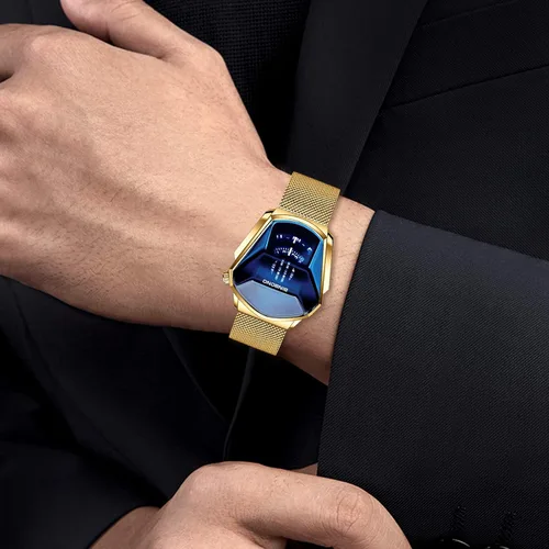 Vista 4 de RORIOS - Relojes de moda para hombres, reloj de cuarzo analógico, reloj de pulsera genial y creativo con correa de malla de acero inoxidable, reloj
