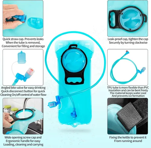 Vista 7 de Mochila de hidratación, táctica Molle Water con vejiga de agua de TPU de 2 L, para hombres y mujeres, mochila de agua ligera, paquete de hidratación
