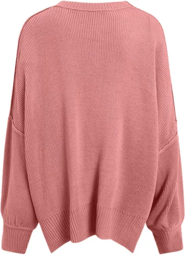 Vista 4 de Suéteres de otoño para mujer, a la moda, a rayas, de manga larga, cuello redondo, de punto acanalado, sueltos