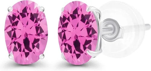 Vista 30 de Aretes de plata de ley 925 maciza chapados en oro de 0.276 x 0.197 in ovalados con piedra natal genuina para mujer, aretes de tuerca con piedras