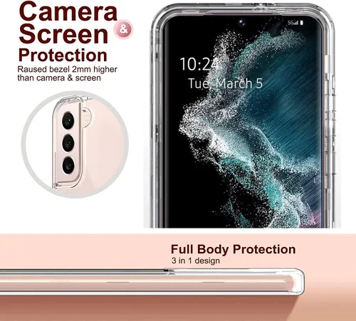 Vista 5 de KIOMY Funda transparente para Samsung Galaxy S21 FE 5G a prueba de golpes, carcasa rígida + parachoques de TPU flexible, 3 capas en 1 con 2 paquetes
