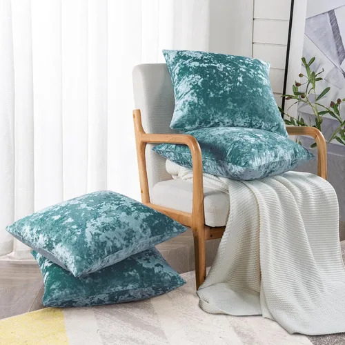 Vista 32 de Home Soft Things Funda de almohada decorativa de terciopelo triturado, 4 piezas, aguacate, 20 x 20 pulgadas, funda cuadrada de acento suave