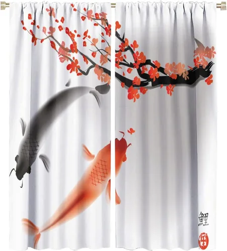 Vista 18 de Cortinas de cerezo, paisaje japonés, árbol de cerezo natural, primavera, dormitorio, sala de estar, ventana, 2 juegos de paneles, 42 x 45 pulgadas