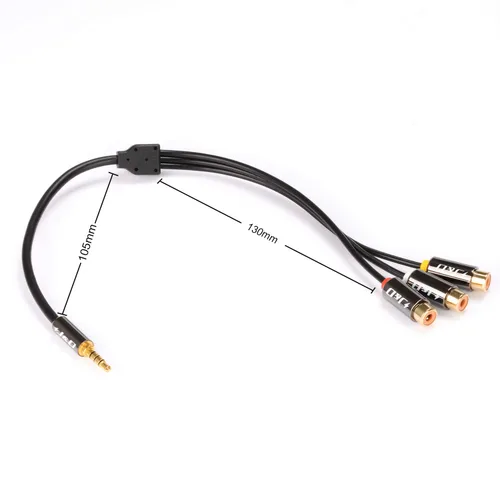 Vista 6 de J&D Cable de 0.138 in a 3RCA, carcasa de cobre chapada en oro, resistente, 0.138 in, 1/8 pulgadas, macho TRRS a 3 RCA hembra, cable adaptador